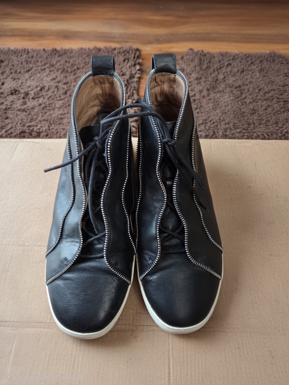 FRYE AND CO. Black Leather High-Top Sneakers with White Soles